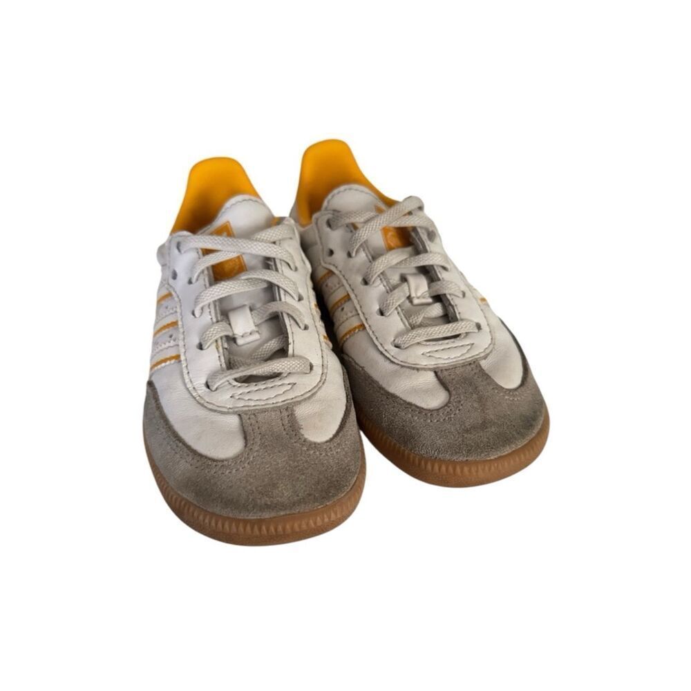 adidas Kids White Gray Yellow Sneakers EUC